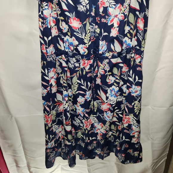 Chic Massini Blue Floral Navy Women's Dress Sz XL Drawstring Waist NWT - Picture 3 of 9